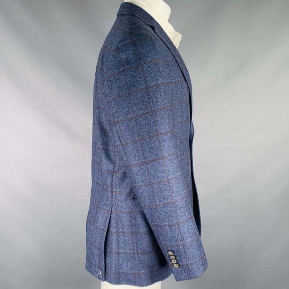 JOSEPH ABBOUD Blue Brown Window Pane Wool Sport Coat - Picture 3 of 8